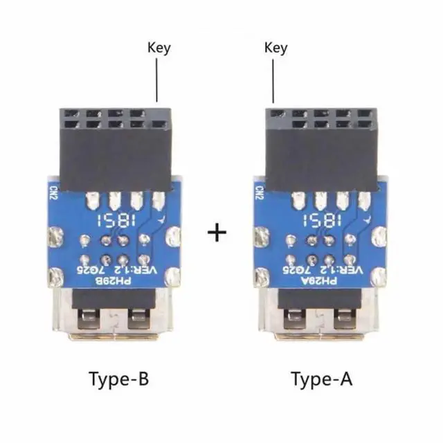 Alt view image 5 of 7 - WRIARICH 2-Pack Vertical 9/10Pin Motherboard Header to Dual USB 2.0 Female Adapter, Internal Mainboard USB 2.0 Front Panel Converter for DIY PC Cases