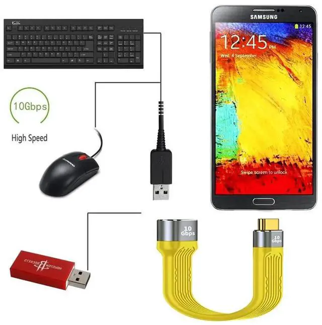 Alt view image 5 of 7 - WRIARICH 13cm Yellow Slim FPC Flat USB3.1 Gen2 Type-C Male Host to USB3.0 A Female OTG Cable | 10Gbps High Speed