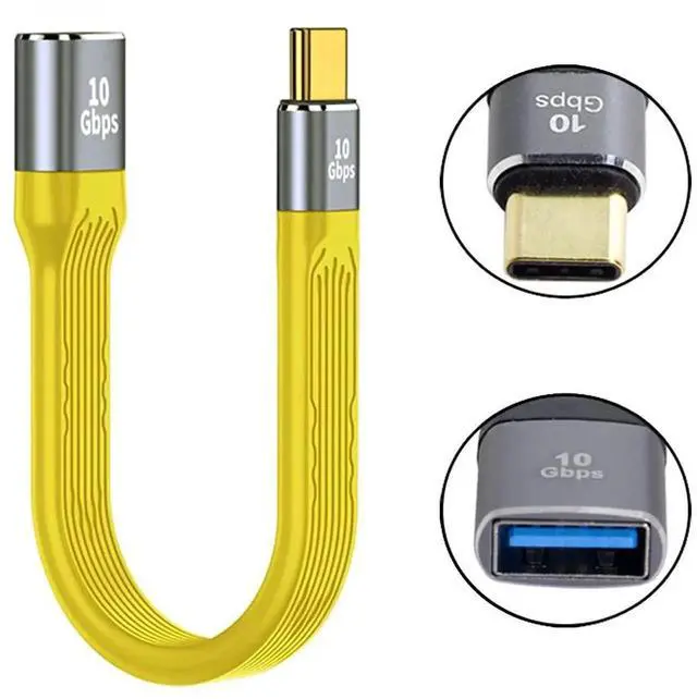 Alt view image 4 of 7 - WRIARICH 13cm Yellow Slim FPC Flat USB3.1 Gen2 Type-C Male Host to USB3.0 A Female OTG Cable | 10Gbps High Speed