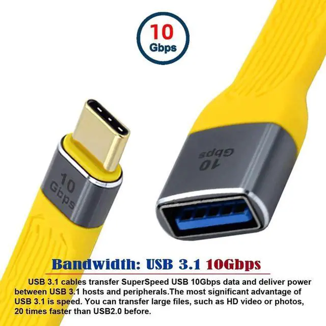 Alt view image 6 of 7 - WRIARICH 13cm Yellow Slim FPC Flat USB3.1 Gen2 Type-C Male Host to USB3.0 A Female OTG Cable | 10Gbps High Speed