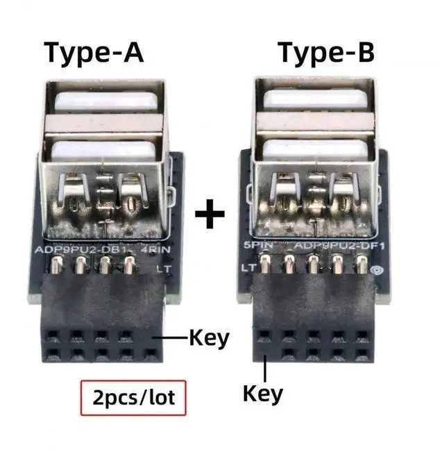 Alt view image 4 of 7 - WRIARICH 2-Pack Horizontal 9/10Pin Motherboard Header to Dual USB 2.0 Female Adapter, Internal Mainboard USB 2.0 Converter for DIY PC, Gaming Cases