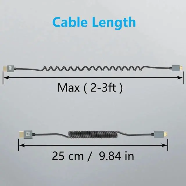 Alt view image 2 of 7 - WRIARICH 3FT/0.9M Coiled Mini HDMI to HDMI 2.1 Cable, 48Gbps Ultra High Speed Cord Supports 8K, 4K, 3D & Dynamic HDR for Cameras, PCs, TVs, Monitors & Projectors