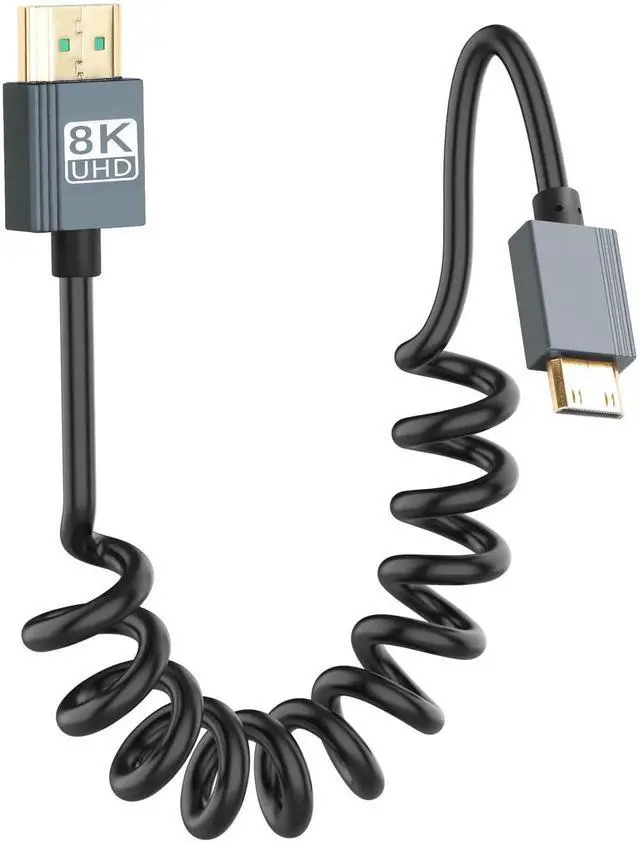 Main image of WRIARICH 3FT/0.9M Coiled Mini HDMI to HDMI 2.1 Cable, 48Gbps Ultra High Speed Cord Supports 8K, 4K, 3D & Dynamic HDR for Cameras, PCs, TVs, Monitors & Projectors