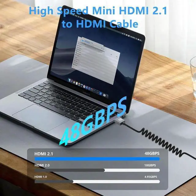 Alt view image 4 of 7 - WRIARICH 3FT/0.9M Coiled Mini HDMI to HDMI 2.1 Cable, 48Gbps Ultra High Speed Cord Supports 8K, 4K, 3D & Dynamic HDR for Cameras, PCs, TVs, Monitors & Projectors