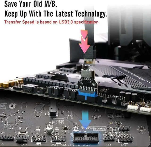Alt view image 4 of 7 - WRIARICH 180 Degree 19-Pin USB 3.0 Header to 20-Pin Type-C A-Key Adapter, Internal Header Converter for PC Front Panel Type-E Port Extension