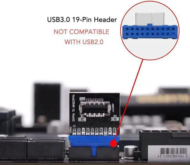 Alt view image 2 of 6 - WRIARICH USB 3.0 19-Pin Header to USB 3.1/3.2 Type-C A-Key 20-Pin Adapter, Internal Front Panel Converter for PC Motherboard