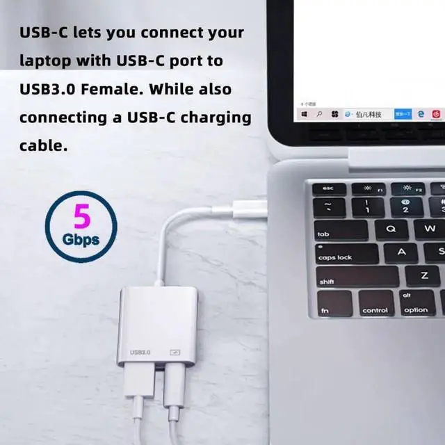 Alt view image 3 of 7 - WRIARICH USB-C to USB 3.0 Type-A Female Adapter, PD Charging & Data Converter for Mac, Laptops, Tablets & Phones