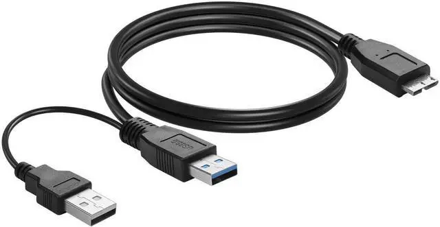 Main image of WRIARICH 3FT Y-Shape USB3.0 Type-A Dual Male to Micro-B Cable | 5Gbps High Speed Data & Extra Supplemental Power Cord for 2.5" HDD/SSD