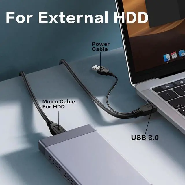 Alt view image 3 of 6 - WRIARICH 3FT Y-Shape USB3.0 Type-A Dual Male to Micro-B Cable | 5Gbps High Speed Data & Extra Supplemental Power Cord for 2.5" HDD/SSD