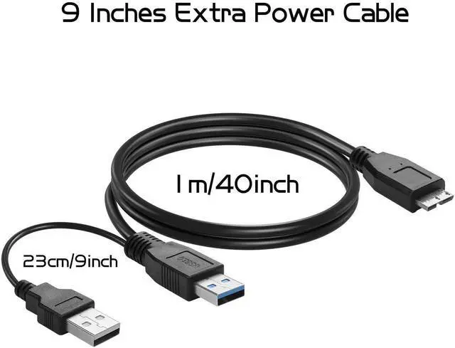 Alt view image 6 of 6 - WRIARICH 3FT Y-Shape USB3.0 Type-A Dual Male to Micro-B Cable | 5Gbps High Speed Data & Extra Supplemental Power Cord for 2.5" HDD/SSD