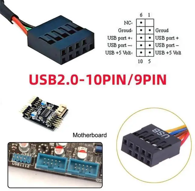 Alt view image 2 of 7 - WRIARICH 0.15M USB2.0 9/10Pin Motherboard Header Male to Dual Type-A + Key-A Type-E Combo Front Panel Extension Cable