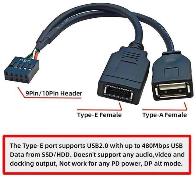 Alt view image 3 of 7 - WRIARICH 0.15M USB2.0 9/10Pin Motherboard Header Male to Dual Type-A + Key-A Type-E Combo Front Panel Extension Cable