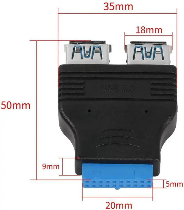 Alt view image 6 of 6 - WRIARICH 2 Pack 19Pin to Dual USB 3.0 Type A Adapter, Flat Motherboard Header Converter for PC Internal Expansion