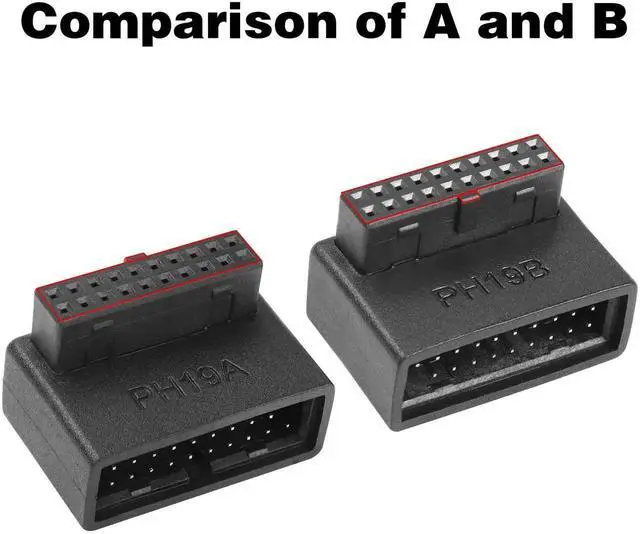 Alt view image 4 of 6 - WRIARICH 2 Pack 90 Degree USB 3.0 19/20 Pin Motherboard Adapter, L-Shaped Male to Female Right Angle Connector (PH19A+PH19B)