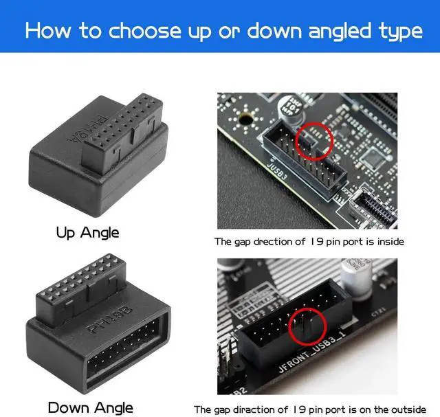 Alt view image 5 of 6 - WRIARICH 2 Pack 90 Degree USB 3.0 19/20 Pin Motherboard Adapter, L-Shaped Male to Female Right Angle Connector (PH19A+PH19B)
