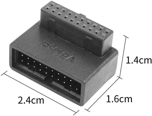 Alt view image 2 of 6 - WRIARICH 2 Pack 90 Degree USB 3.0 19/20 Pin Motherboard Adapter, L-Shaped Male to Female Right Angle Connector (PH19A+PH19B)