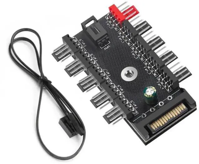 Alt view image 3 of 4 - WRIARICH 1-to-10 Chassis Fan Splitter Hub, Supports 3Pin & 4Pin PWM Case/CPU Cooling Fans