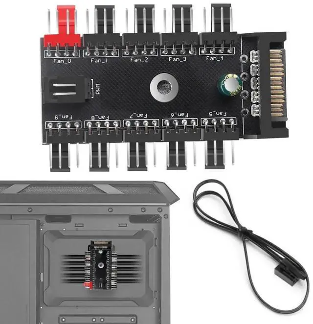 Main image of WRIARICH 1-to-10 Chassis Fan Splitter Hub, Supports 3Pin & 4Pin PWM Case/CPU Cooling Fans