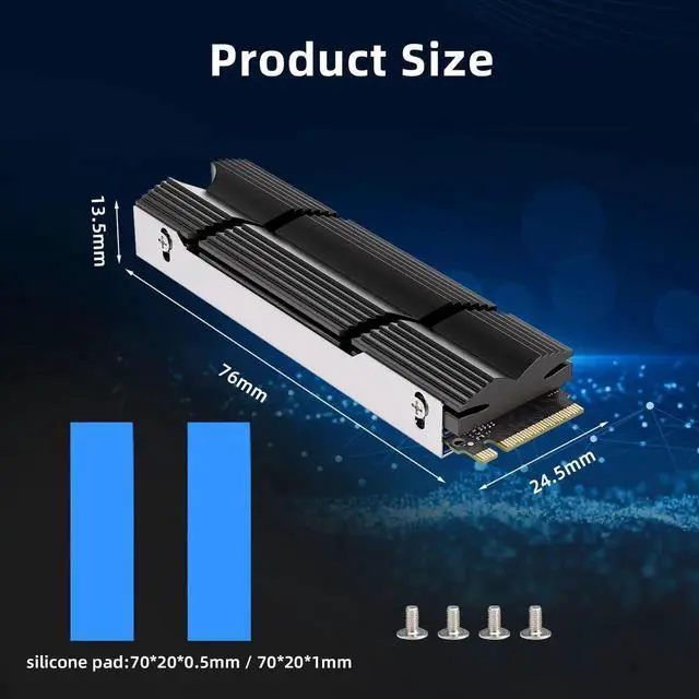 Alt view image 5 of 7 - WRIARICH Black Double-Sided Aluminum M.2 2280 SSD Heatsink with Thermal Pads, Compatible with PC & PS5 NVMe SSD