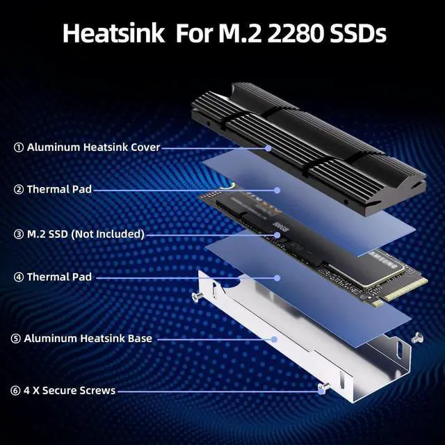 Alt view image 6 of 7 - WRIARICH Black Double-Sided Aluminum M.2 2280 SSD Heatsink with Thermal Pads, Compatible with PC & PS5 NVMe SSD