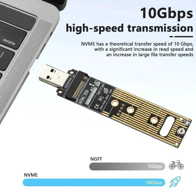 Alt view image 5 of 7 - WRIARICH USB 3.1 Gen 2 M.2 NVMe SSD Adapter, 10Gbps M-Key External SSD Reader with UASP, Supports Up to 4TB, Fits 2230/2242/2260/2280 NVMe Drives Only