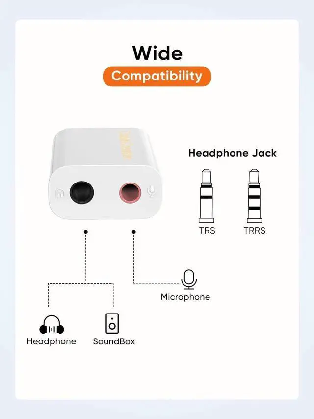Alt view image 2 of 7 - WRIARICH White External USB Audio Adapter, USB Sound Card with Separate 3.5mm Headphone & Mic Jack, Plug-and-Play Driver-Free for Windows Mac Linux PC Laptop PS4