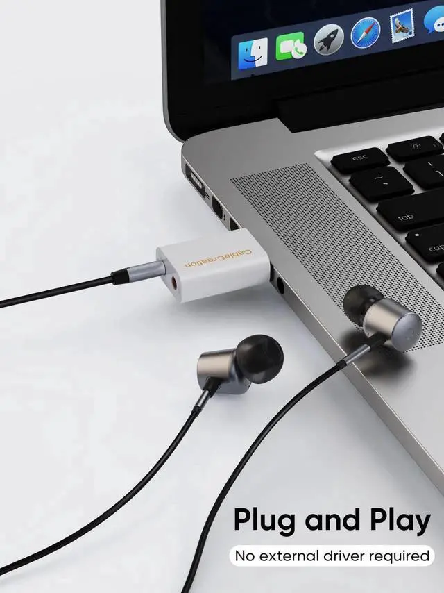 Alt view image 3 of 7 - WRIARICH White External USB Audio Adapter, USB Sound Card with Separate 3.5mm Headphone & Mic Jack, Plug-and-Play Driver-Free for Windows Mac Linux PC Laptop PS4