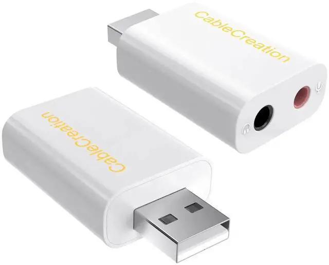 Alt view image 6 of 7 - WRIARICH White External USB Audio Adapter, USB Sound Card with Separate 3.5mm Headphone & Mic Jack, Plug-and-Play Driver-Free for Windows Mac Linux PC Laptop PS4