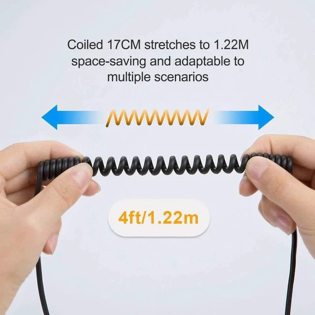Alt view image 2 of 7 - WRIARICH Black Coiled Micro USB to Micro USB Cable, 0.56ft-4ft Retractable OTG Cord with Gold-Plated Connectors & Aluminum Shell for Raspberry Pi Zero, Phones, DJI Remote