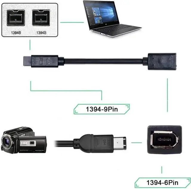 Alt view image 3 of 7 - WRIARICH 20cm IEEE 1394 6Pin Female to 9Pin Male Firewire Cable, FireWire 400 to 800 Converter Cord