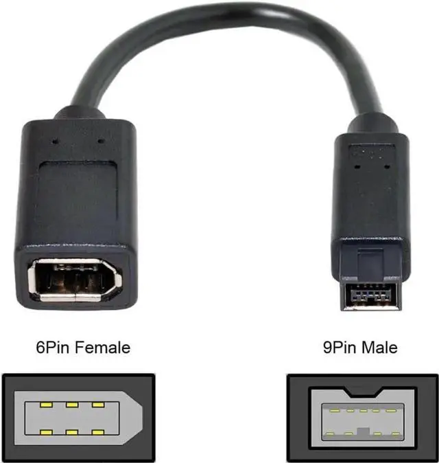 Alt view image 5 of 7 - WRIARICH 20cm IEEE 1394 6Pin Female to 9Pin Male Firewire Cable, FireWire 400 to 800 Converter Cord