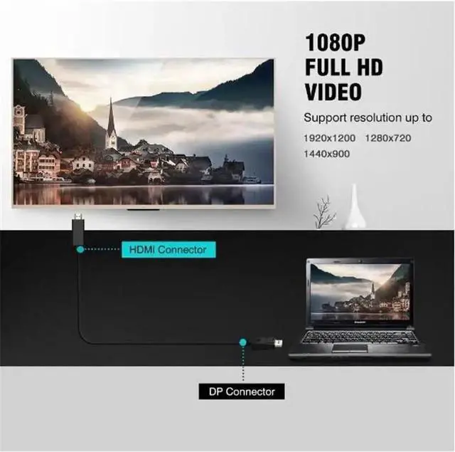 Alt view image 2 of 7 - WRIARICH 6FT DisplayPort to HDMI Cable, 1080P DP to HDMI Male to Male Cord, Black for 4K Monitors & HDTVs (DP2HDMI1080P)