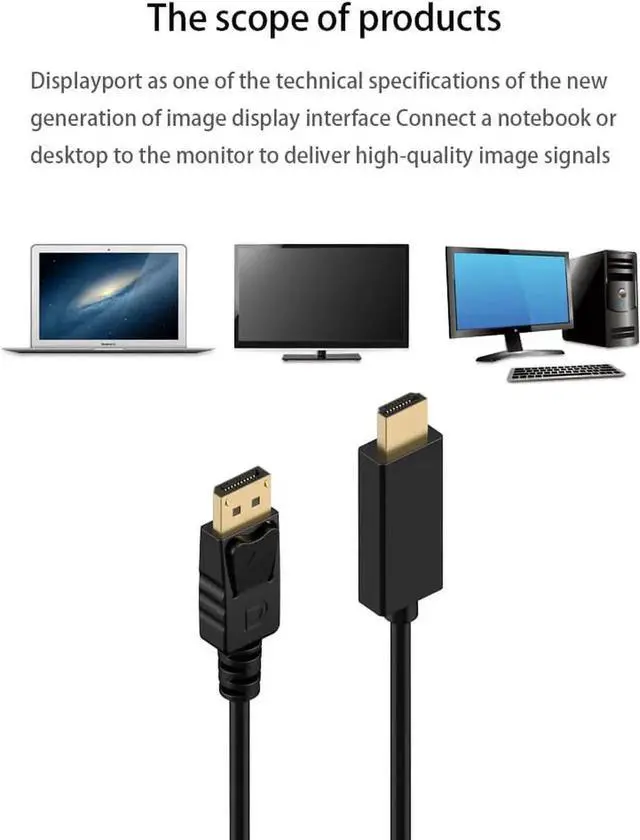 Alt view image 7 of 7 - WRIARICH 6FT DisplayPort to HDMI Cable, 1080P DP to HDMI Male to Male Cord, Black for 4K Monitors & HDTVs (DP2HDMI1080P)