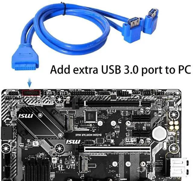 Alt view image 4 of 7 - WRIARICH 0.5M 90° Angled USB3.0 19/20Pin Motherboard Header to Dual USB3.0 Female Panel Mount Splitter Cable