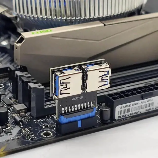 Alt view image 2 of 7 - WRIARICH Horizontal Motherboard 19/20 Pin USB 3.0 1 to 2 Splitter Adapter, Internal USB3.0 Header Multiplier Converter for PC Mainboard Front Panel Expansion