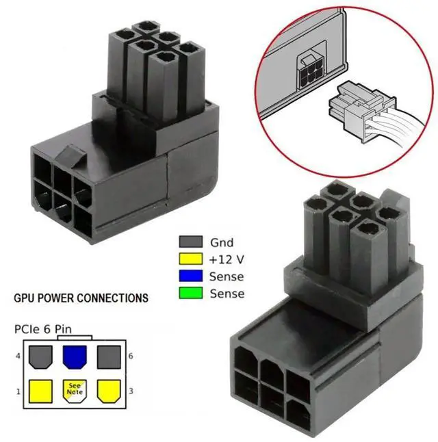 Alt view image 4 of 7 - WRIARICH 2 Pack 90 Degree ATX 6Pin GPU Power Adapter, Angled Graphics Card Power Connector