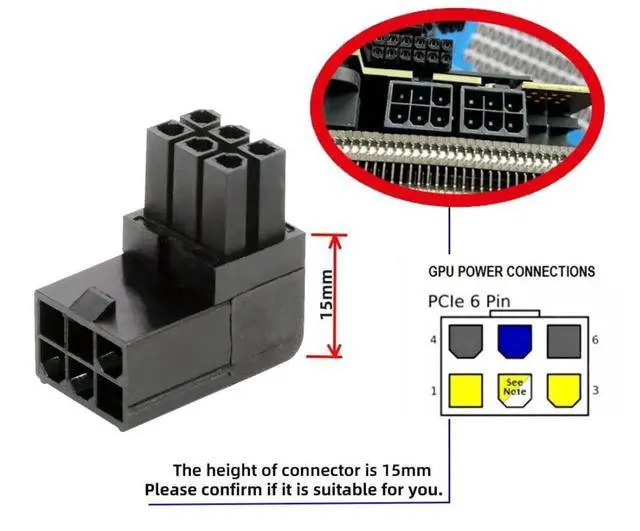 Alt view image 7 of 7 - WRIARICH 2 Pack 90 Degree ATX 6Pin GPU Power Adapter, Angled Graphics Card Power Connector