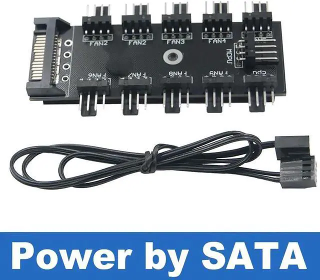 Alt view image 4 of 4 - WRIARICH 2 Pack 10-Port 4-Pin PWM Fan Hub, SATA Powered Fan Splitter Adapter, Supports 3Pin/4Pin PC Case & CPU Fans with PWM Speed Regulation