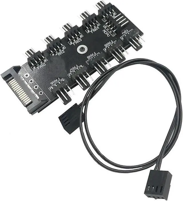 Alt view image 3 of 4 - WRIARICH 2 Pack 10-Port 4-Pin PWM Fan Hub, SATA Powered Fan Splitter Adapter, Supports 3Pin/4Pin PC Case & CPU Fans with PWM Speed Regulation