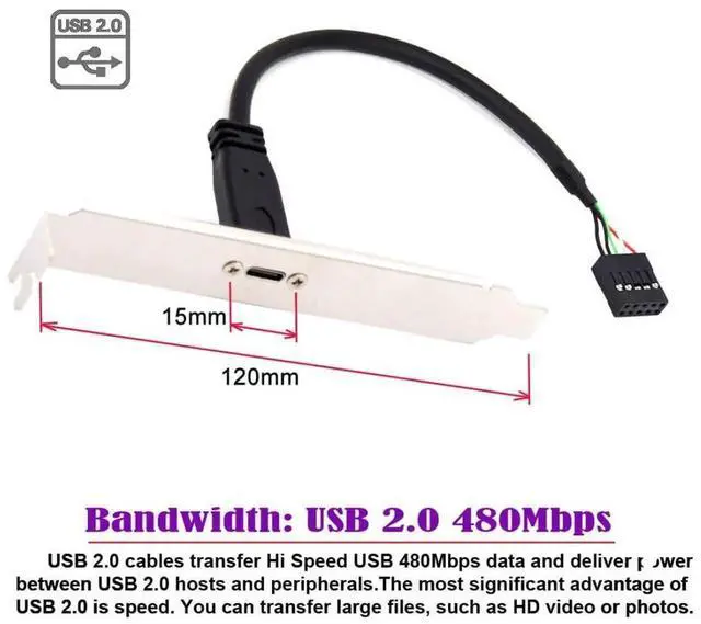 Alt view image 2 of 6 - WRIARICH 17cm USB 2.0 9/10Pin Front Panel Header Male to USB-C Female Extension Cable with 12cm PCIe Slot Bracket