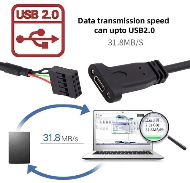 Alt view image 4 of 6 - WRIARICH 17cm USB 2.0 9/10Pin Front Panel Header Male to USB-C Female Extension Cable with 12cm PCIe Slot Bracket