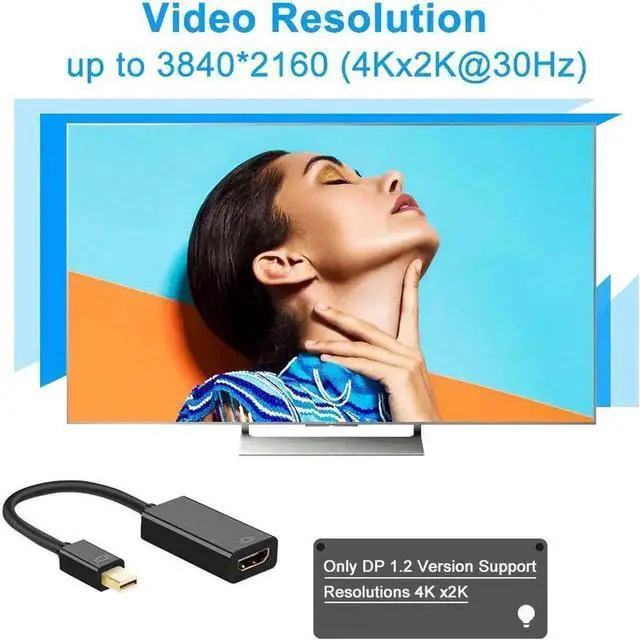Alt view image 6 of 7 - WRIARICH Gold-Plated Mini DP (Thunderbolt 2) Male to HDMI Female Adapter Support 4K For MacBook iMac Surface Dock Black