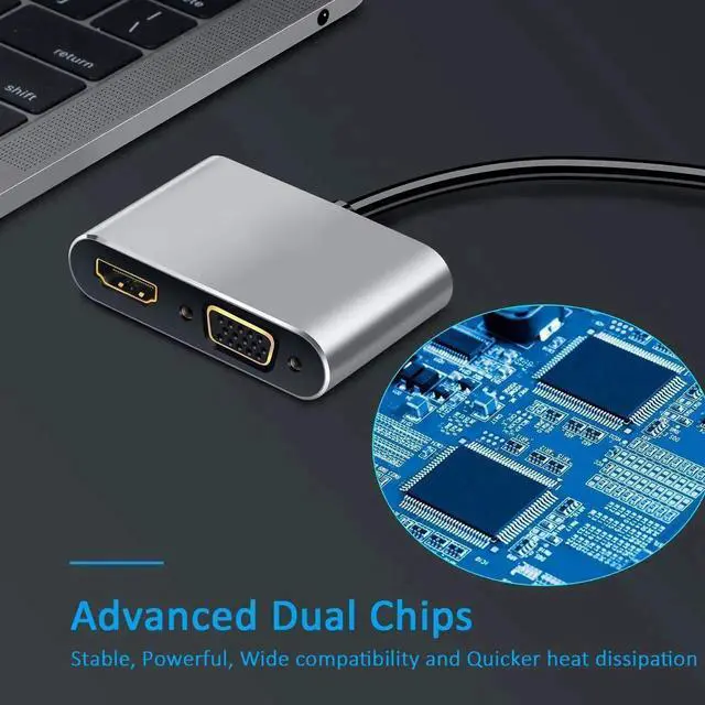 Alt view image 6 of 7 - WRIARICH 2-in-1 USB C to HDMI VGA Adapter, Thunderbolt 3 Compatible for MacBook Pro, iMac 2017, Chromebook Pixel, Galaxy S8/S8+ & More