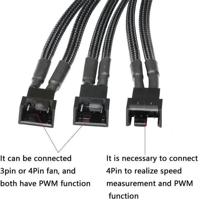 Alt view image 3 of 6 - WRIARICH 2 Pack SATA Power to 3/4 Pin PWM Fan Splitter Hub, 12V Desktop Chassis Cooling Fan Power Adapter