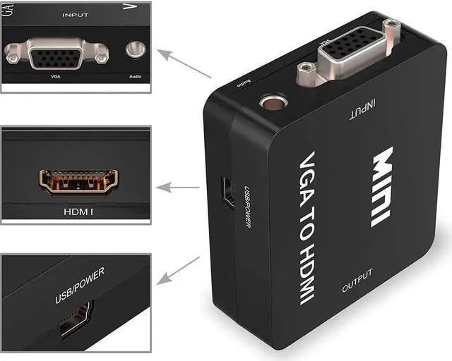 Alt view image 5 of 7 - WRIARICH Mini 1080P VGA to HDMI Converter Adapter with Micro USB Power & 3.5mm Audio Cable, VGA to HDMI Audio Video Connector for PC Laptop DVD, Black
