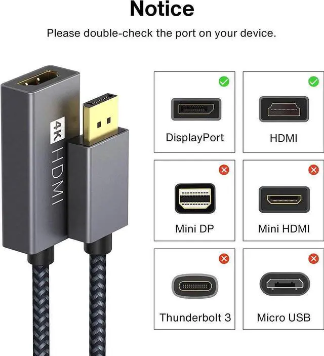 Alt view image 6 of 6 - WRIARICH Grey Active DisplayPort to HDMI Adapter, Unidirectional 4K@60Hz DP to HDMI Converter Updated New Version, Compatible with HP, ThinkPad, AMD Graphics & Desktops