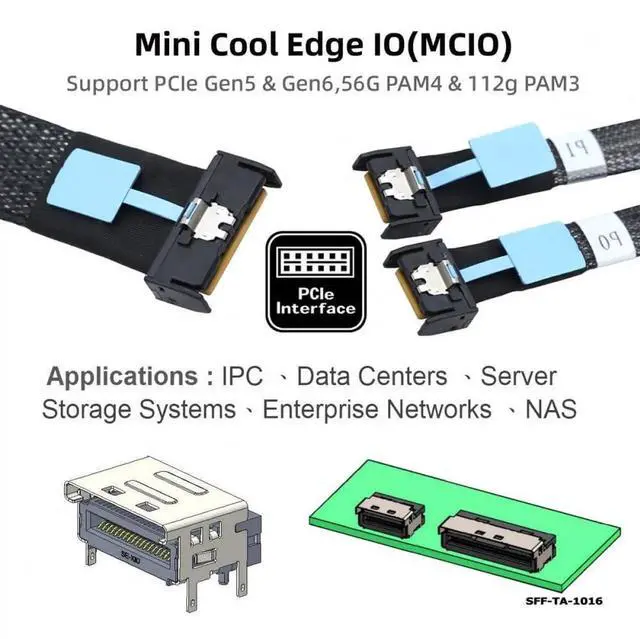 Alt view image 4 of 7 - WRIARICH PCIe 5.0 MCIO STR Extension Cable, MCIO 8i 74Pin Male to Dual MCIO 38Pin Male Splitter Cable, 50cm Server High-Speed Storage Breakout Cord