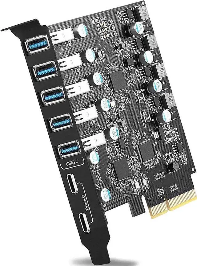 Main image of WRIARICH 7-Port PCIe USB 3.2 Gen2 Expansion Card, 10Gbps PCI Express Hub Adapter with Stable Power Circuit (2×USB-C + 5×USB-A) for Desktop Motherboard