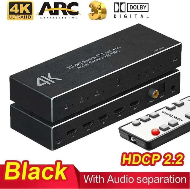 Main image of WRIARICH 4 in 1 Out HDMI 2.0b Audio Extractor Switch with IR Remote, 18Gbps 4K@60Hz HDMI Selector Box with Optical SPDIF, Coaxial & 3.5mm AUX Output, Supports HDR10, ARC, HDCP 2.2
