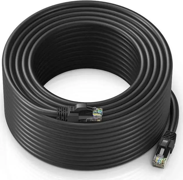 Main image of WRIARICH 200ft CAT6 Ethernet Cable, High Speed 10Gbps Outdoor Waterproof Black LAN Network Cable for Indoor & Outdoor Wiring